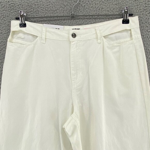Future Collective Jeans Women 12 Alani Noelle Ivory Cut Out Straight MidRise NWT - Picture 2 of 12